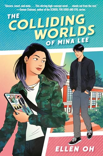 Book cover featuring two young adults and a phone displaying comic art.