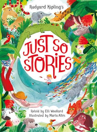 Children’s book cover with colorful animal illustrations and large text: “Just So Stories”.