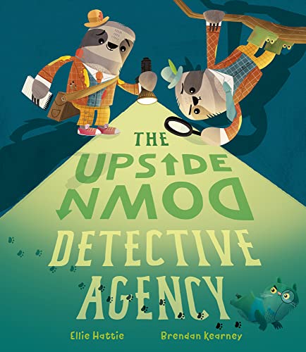 Book cover featuring two anthropomorphic otters as detectives, one upside down.