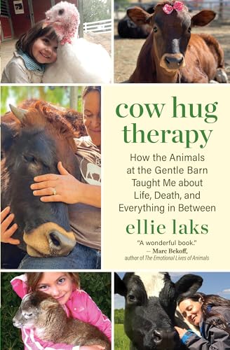 Book cover featuring people embracing cows, sheep, and other farm animals.