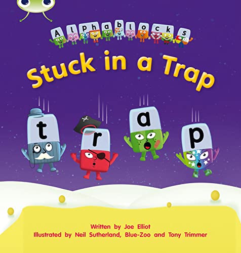 Book cover with colorful letter blocks depicting "Stuck in a Trap.