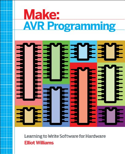 Book cover: "Make: AVR Programming" with colorful integrated circuit illustrations.