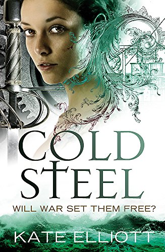Book cover: woman’s face with ornate green designs and bold "COLD STEEL" text.