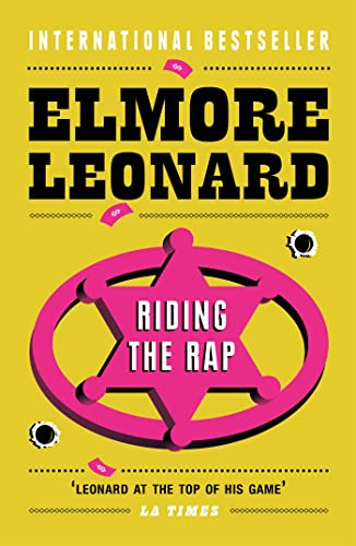 Book cover: "Riding the Rap" by Elmore Leonard, with a pink sheriff's star.