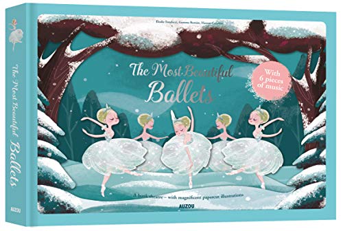 Book cover showing five ballerinas in white tutus in a snowy forest scene.