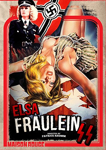 Blonde woman lies on ground with Nazi uniformed woman standing behind her.