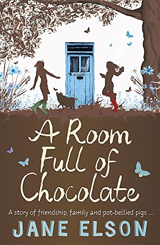 Book cover: children, pigs, and butterflies near a blue door.