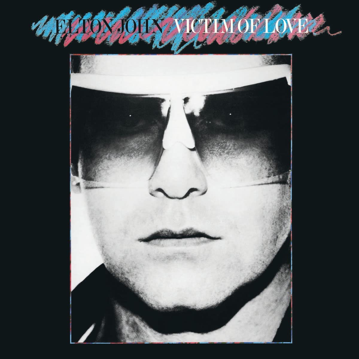 Elton John album cover, black and white portrait with sunglasses.