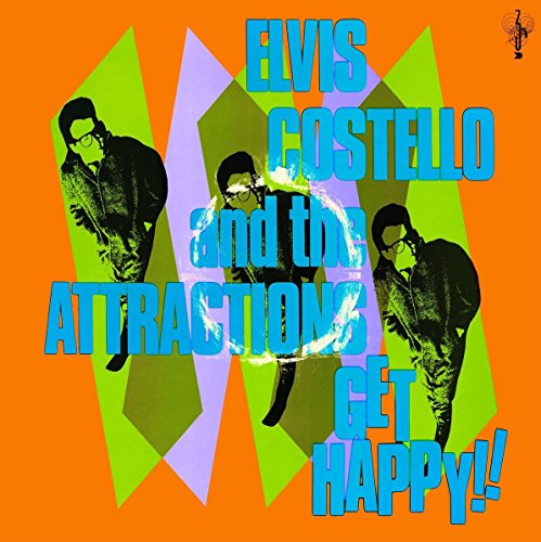 Album cover for Elvis Costello & The Attractionsā āGet Happy!!ā, vibrant geometric design.