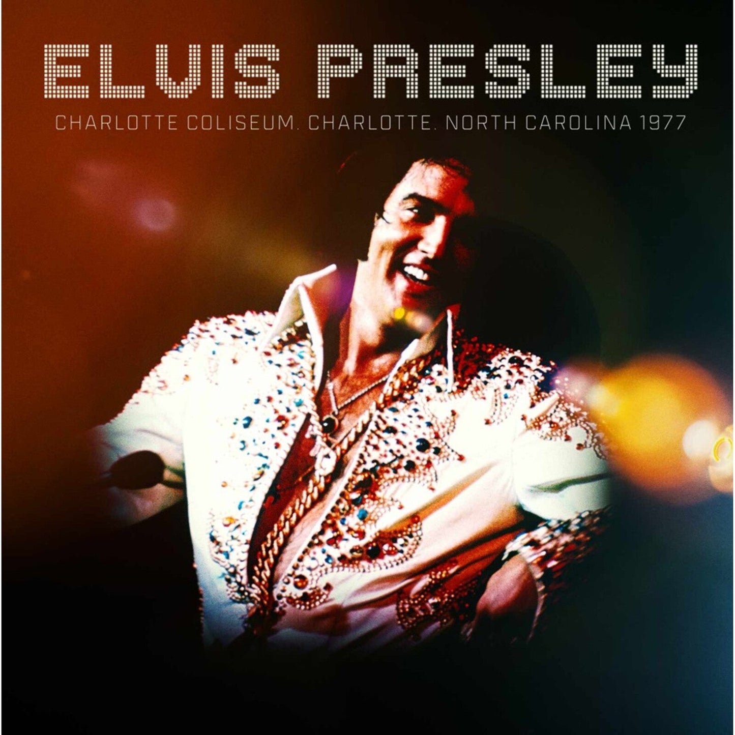Elvis Presley CD cover, performance photo from 1977 Charlotte Coliseum show.