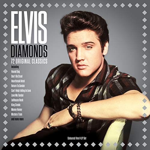Young Elvis Presley portrait on album cover for “Diamonds” vinyl record.