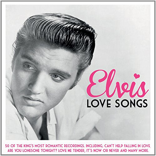 Black and white Elvis Presley portrait with pink and black text on CD cover.