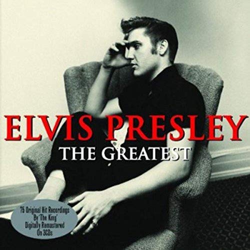 Black and white photo of Elvis Presley sitting in a chair, album cover art.