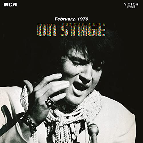 Elvis Presley album cover, “On Stage,” February 1970, black and white.