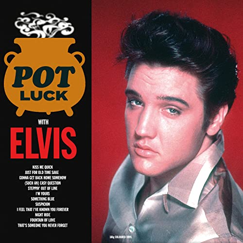 Album cover for "Pot Luck With Elvis" featuring a young Elvis Presley.
