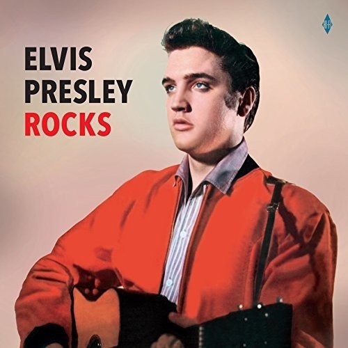 Elvis Presley wearing a red jacket and holding an acoustic guitar on album cover.