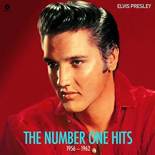 Elvis Presley album cover, red background, portrait of young Elvis.