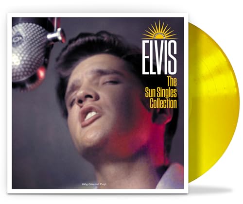 Elvis Presley album cover and yellow vinyl record shown.