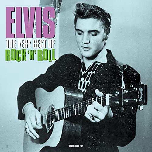 Elvis Presley playing an acoustic guitar on a blue-tinted vinyl album cover.