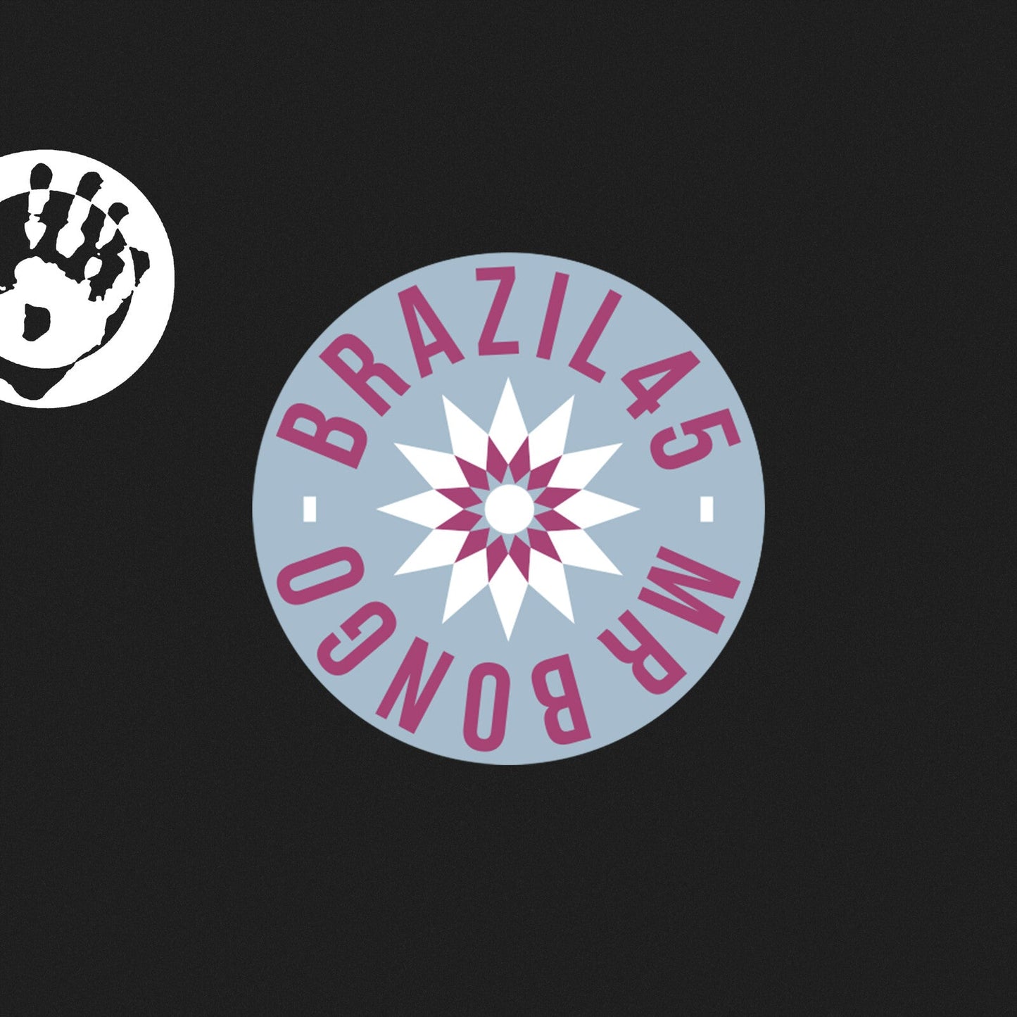Vinyl record label with text "Brazil45" and a handprint graphic.