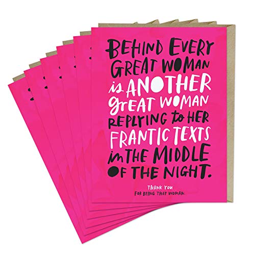 Six pink cards with text celebrating supportive women and friendship.