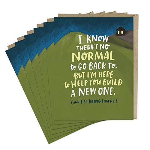 Six empathy cards with a landscape illustration and handwritten text.