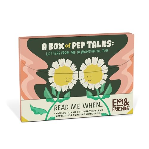 Box of fill-in-the-blank letters with daisy illustration and pink accents.