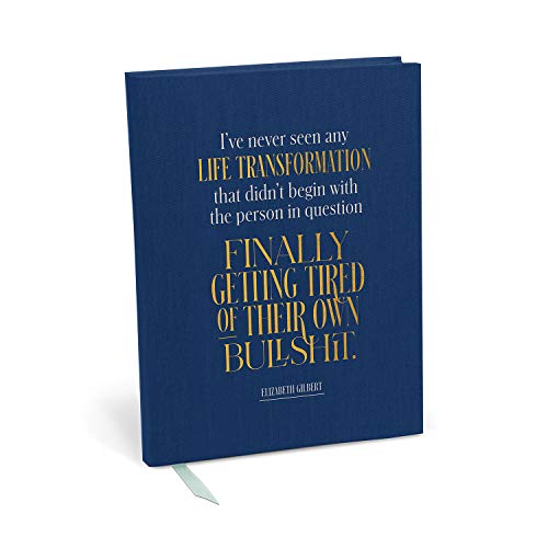 Blue journal with white text and a ribbon bookmark.