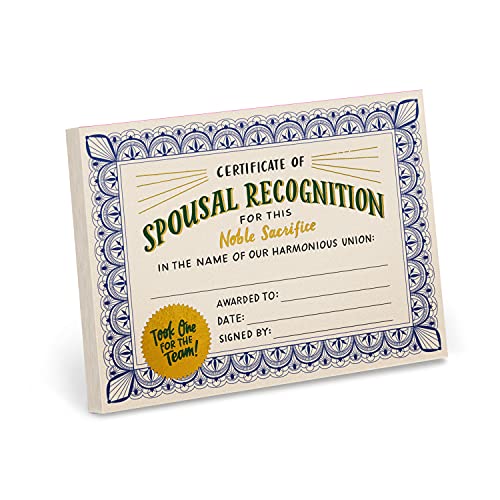 Notepad with a decorative "Spousal Recognition" certificate design.