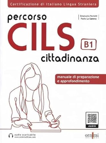Book cover for Percorso CILS Cittadinanza B1 featuring a line drawing of a student.