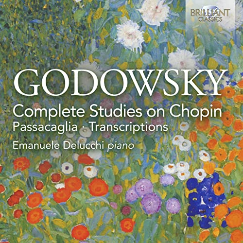 CD cover with floral painting, text “Godowsky: Complete Studies on Chopin.”