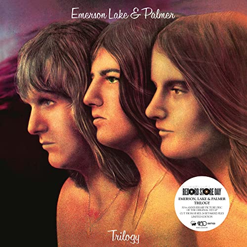 Album cover for Emerson, Lake & Palmer’s “Trilogy” featuring three men’s profiles.