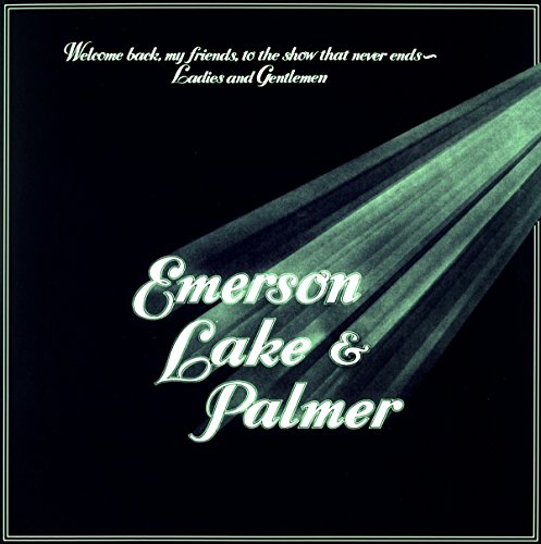 Emerson, Lake & Palmer album cover with text and radiating light beams.