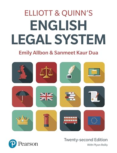 Book cover for Elliott & Quinn's English Legal System featuring a grid of icons.