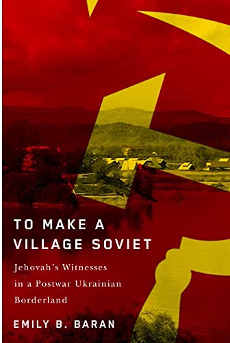 Book cover: red and yellow abstract design over a Ukrainian village scene.