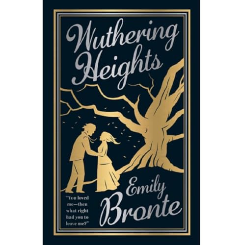 Gold foil cover of “Wuthering Heights” depicting a couple and a tree.