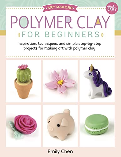 Book cover featuring polymer clay creations: cactus, flower, unicorn, and more.