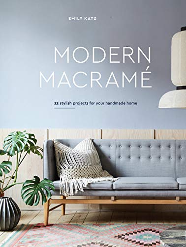 Book cover for "Modern Macrame" with a styled living room scene.