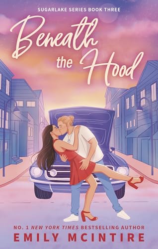 Book cover: couple embracing in front of a vintage blue car.