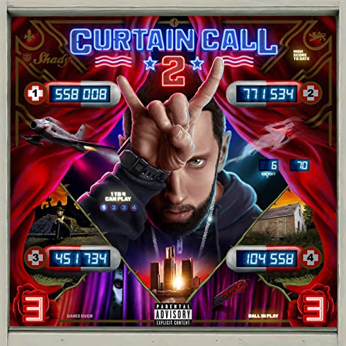 Eminem album cover, “Curtain Call 2”, designed like a pinball machine.