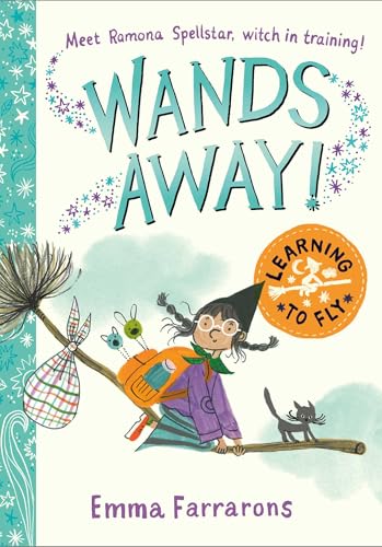 Book cover featuring a young witch flying on a broomstick with a black cat.