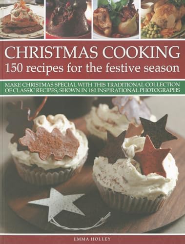 Book cover titled Christmas Cooking featuring cupcakes decorated with chocolate stars and festive food.