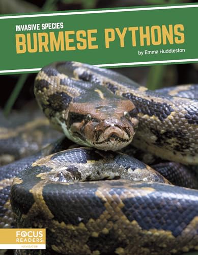 Book cover featuring a close-up of a patterned Burmese python’s head.