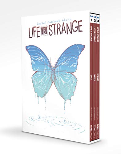 Life Is Strange boxed set containing three graphic novels with a blue butterfly illustration.