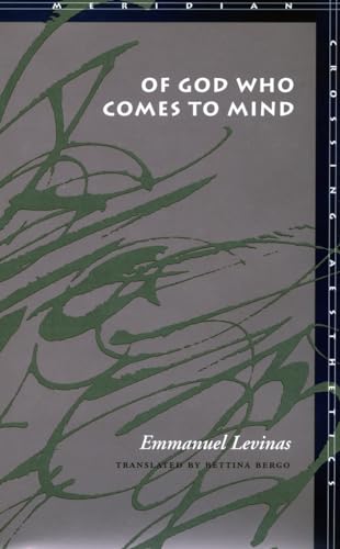Book cover: "Of God Who Comes to Mind" by Emmanuel Levinas, green swirls.