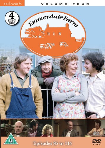 “Emmerdale Farm: Volume 4” DVD cover featuring four smiling actors and farm imagery.