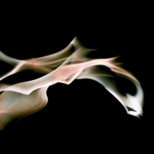 Abstract swirls of pale pink and white smoke against a black background.