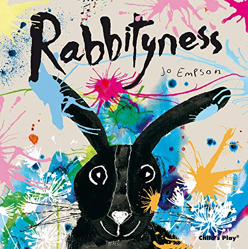 Book cover: black rabbit head with colorful, abstract paint splatters.