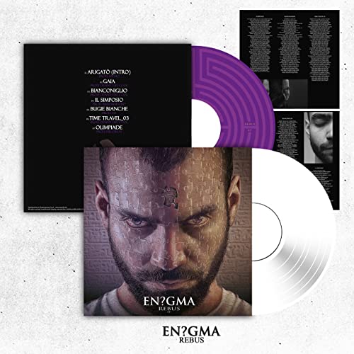 Purple and white vinyl record with cover featuring a fragmented face.