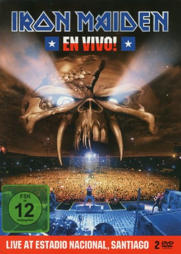DVD cover for Iron Maiden En Vivo featuring a giant skull over a concert crowd.